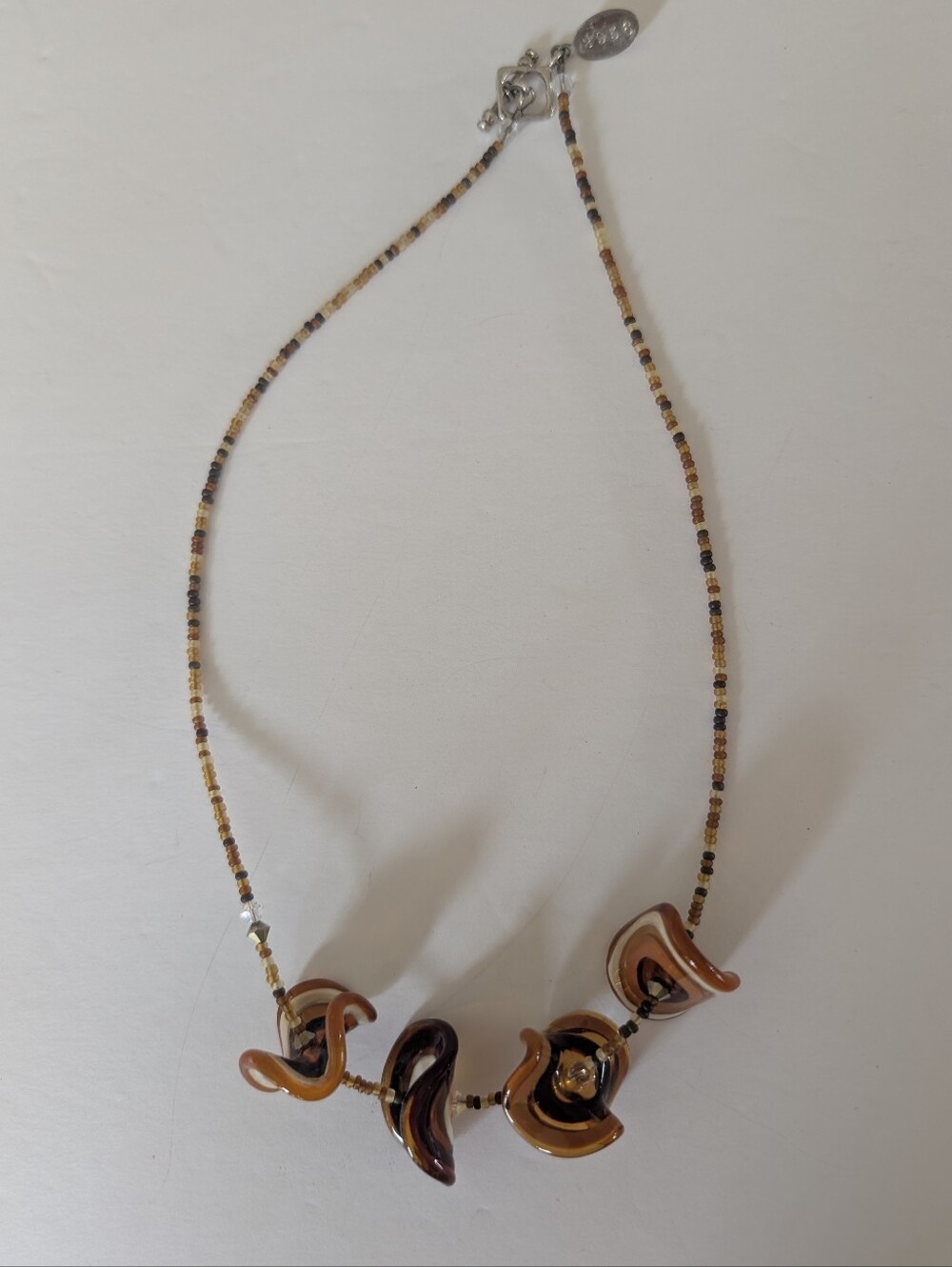 Divali Handmade Brown and Amber Glass Bead Necklace Artisan Bohemian Festival